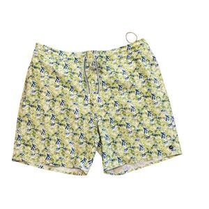 Johnnie-O Mens Lime Citrus Fruit Print Swim Trunks Green Blue Board Shorts XXL